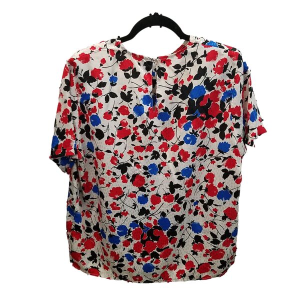 Ariel Crowne Womens Sz M Multicolor Floral Short Sleeve Blouse - Picture 9 of 9